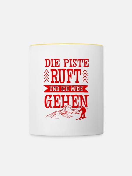 Die Piste Ruft - Tasse zweifarbig - Weiß/Gelb