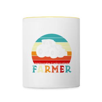 Retro Groovy Dibs On The Farmer, épouse d’agriculteurs - Mug contrasté - blanc/jaune - Devant