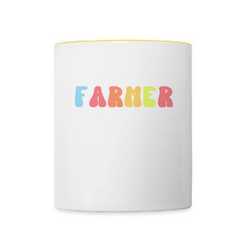 Retro Groovy Dibs On The Farmer, farmers wife - Contrasting Mug - white/yellow - Front