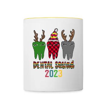 Dental Squad 2023 Christmas , Dentist Christmas , - Contrasting Mug - white/yellow - Front