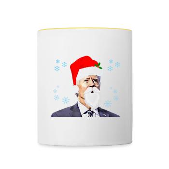 Merry You Know The Thing, Christmas Biden 2022, - Contrasting Mug - white/yellow - Front