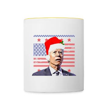 Joyeux vous savez la chose, Noël Biden 2022, - Mug contrasté - blanc/jaune - Devant