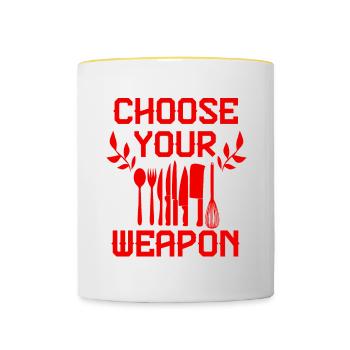 Cooking a weapon - Contrasting Mug - white/yellow - Front