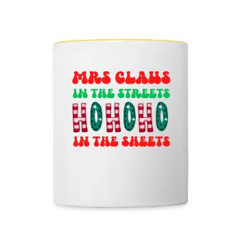 Mme Claus dans les rues Ho Ho Ho Ho Dans les draps, - Mug contrasté - blanc/jaune - Devant