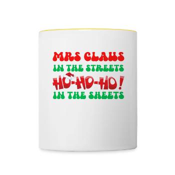 Mme Claus dans les rues Ho Ho Ho Ho Dans les draps, - Mug contrasté - blanc/jaune - Devant