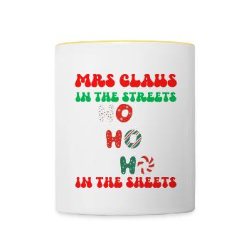 Mme Claus dans les rues Ho Ho Ho Ho Dans les draps, - Mug contrasté - blanc/jaune - Devant