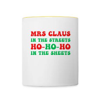 Mme Claus dans les rues Ho Ho Ho Ho Dans les draps, - Mug contrasté - blanc/jaune - Devant