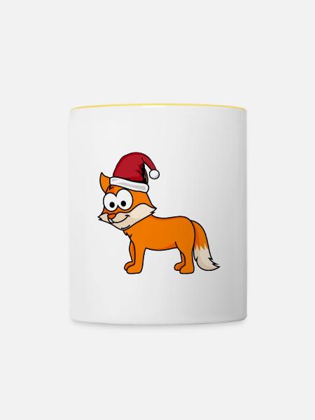 Fuchs Comic Weihnachten - Tasse zweifarbig - Weiß/Gelb