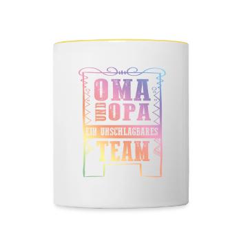 oma und opa team - Tasse zweifarbig - Weiß/Gelb - Vorne
