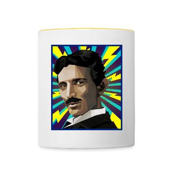 Nicola Tesla popart - Tasse zweifarbig - Weiß/Gelb - Vorne