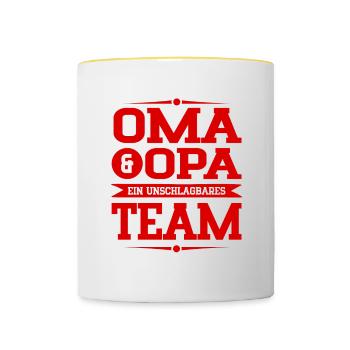 oma und opa team - Tasse zweifarbig - Weiß/Gelb - Vorne