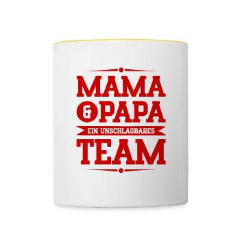 mama und papa team - Tasse zweifarbig - Weiß/Gelb - Vorne
