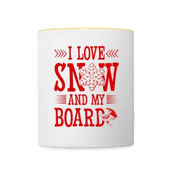 I love Snowboarding - Tasse zweifarbig - Weiß/Gelb - Vorne