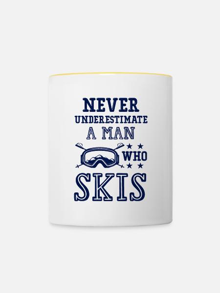 unterschätze nicht einen ski Mann - Tasse zweifarbig - Weiß/Gelb