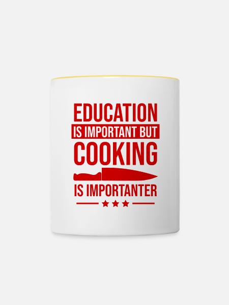 bildung wichtig kochen wichtiger - Tasse zweifarbig - Weiß/Gelb