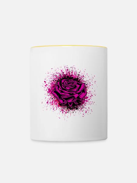 Rose Illustration - Tasse zweifarbig - Weiß/Gelb