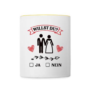 Heiratsantrag Willst Du Antrag Hochzeitsantrag - Tasse zweifarbig - Weiß/Gelb - Vorne