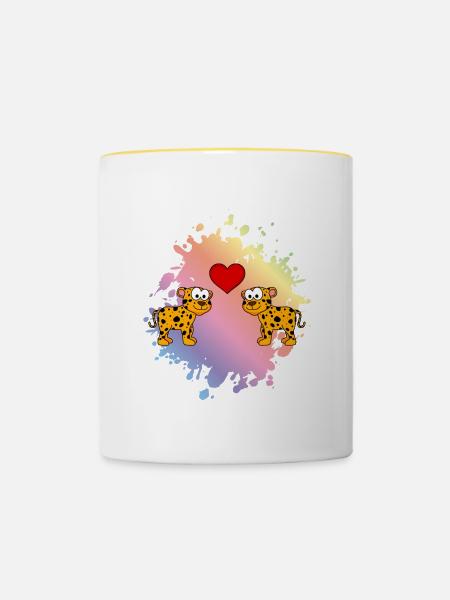Leopard Comic Paar Liebe - Tasse zweifarbig - Weiß/Gelb