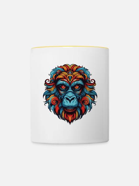 Affe Portrait - Tasse zweifarbig - Weiß/Gelb