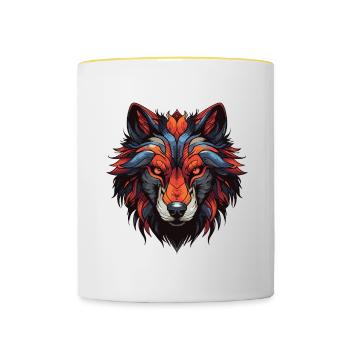 Wolf Portrait - Tasse zweifarbig - Weiß/Gelb - Vorne