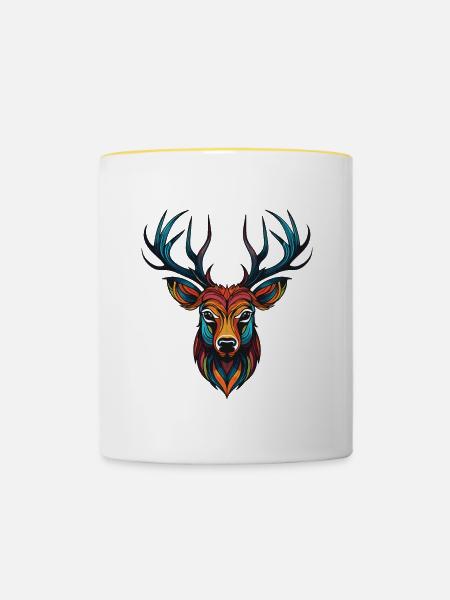 Hirsch Portrait - Tasse zweifarbig - Weiß/Gelb