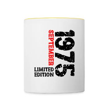 1975 September Limited Edition 48. Geburtstag Deko - Tasse zweifarbig - Weiß/Gelb - Vorne