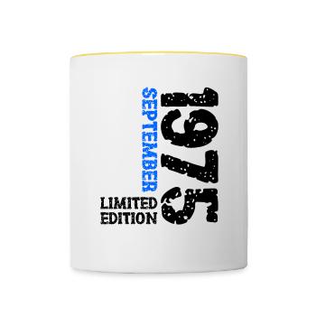 1975 September Limited Edition 48. Geburtstag Deko - Tasse zweifarbig - Weiß/Gelb - Vorne