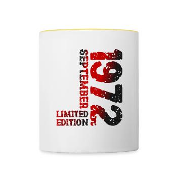 1972 September Limited Edition 51. Geburtstag Deko - Tasse zweifarbig - Weiß/Gelb - Vorne
