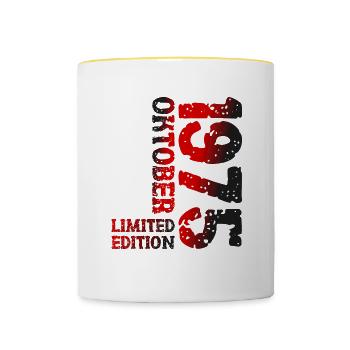 1975 Oktober Limited Edition 48. Geburtstag Deko - Tasse zweifarbig - Weiß/Gelb - Vorne