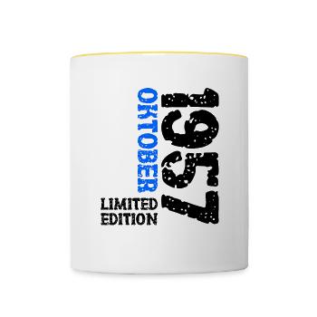 1957 Oktober Limited Edition 66. Geburtstag Deko - Tasse zweifarbig - Weiß/Gelb - Vorne