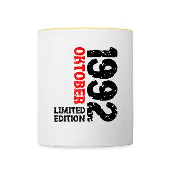 1992 Oktober Limited Edition 31. Geburtstag Deko - Tasse zweifarbig - Weiß/Gelb - Vorne