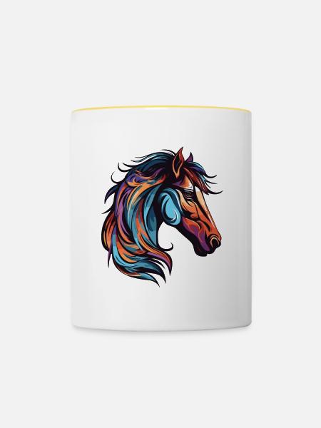Pferd Kopf - Tasse zweifarbig - Weiß/Gelb