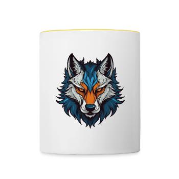 Tête de loup - Mug contrasté - blanc/jaune - Devant