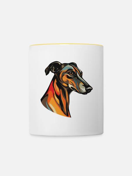 Greyhound Hund Kopf - Tasse zweifarbig - Weiß/Gelb