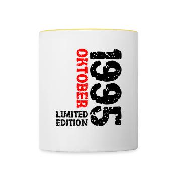 1995 Oktober Limited Edition 28. Geburtstag Deko - Tasse zweifarbig - Weiß/Gelb - Vorne