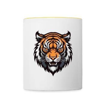 Tiger Kopf - Tasse zweifarbig - Weiß/Gelb - Vorne