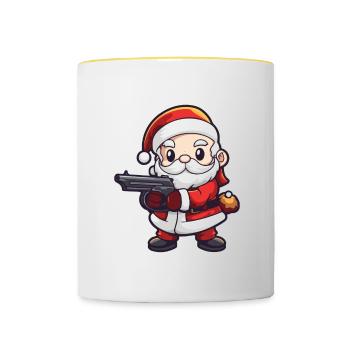 Santa Claus Gun Comic Christmas - Contrasting Mug - white/yellow - Front