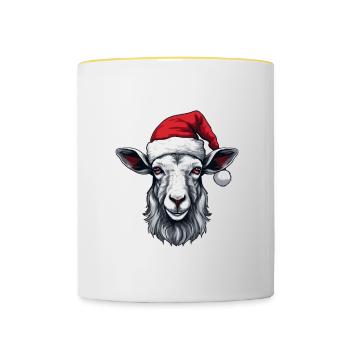 Ziege Kopf Weihnachten Portät - Tasse zweifarbig - Weiß/Gelb - Vorne