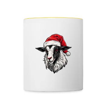 Ziege Kopf Weihnachten Portät - Tasse zweifarbig - Weiß/Gelb - Vorne