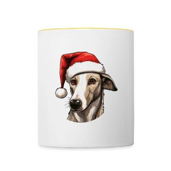Greyhound Dog Head Christmas Portrait - Contrasting Mug - white/yellow - Front