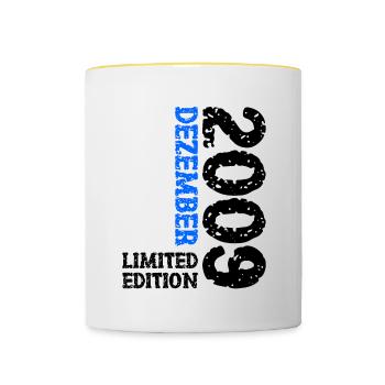 2009 Dezember Limited Edition 14. Geburtstag Deko - Tasse zweifarbig - Weiß/Gelb - Vorne