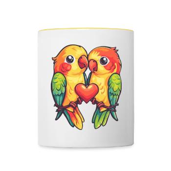 Parrot Couple Love Couple In Love - Contrasting Mug - white/yellow - Front