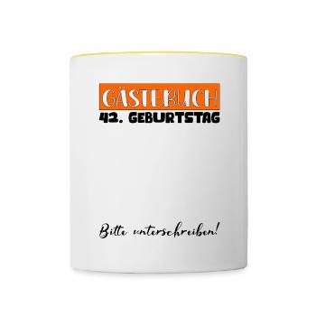 42nd birthday gift women decoration men guest book - Contrasting Mug - white/yellow - Front