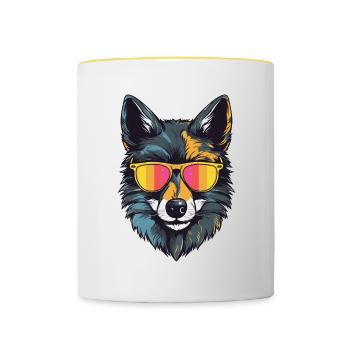 Wolf Kopf Porträt Cool - Tasse zweifarbig - Weiß/Gelb - Vorne