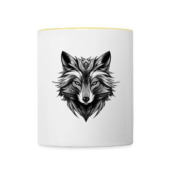 Fox Animal Head - Contrasting Mug - white/yellow - Front