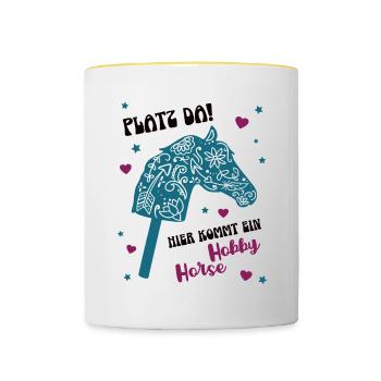 Hobby Horse Pferd Mit Stock Horsing Steckenpferde - Tasse zweifarbig - Weiß/Gelb - Vorne
