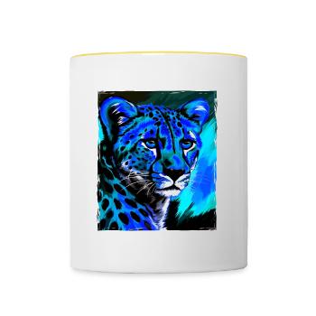 Portrait de guépard - Mug contrasté - blanc/jaune - Devant