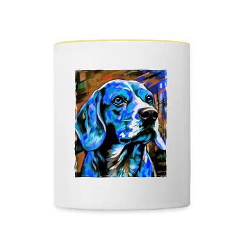 Portrait de chien beagle - Mug contrasté - blanc/jaune - Devant