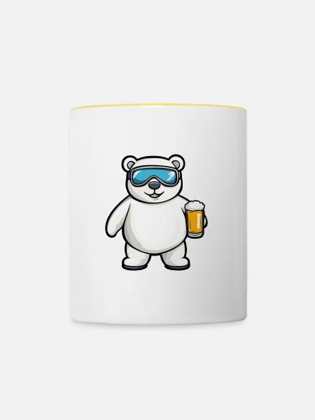 Eisbär Apres Ski Bier Comic - Tasse zweifarbig - Weiß/Gelb