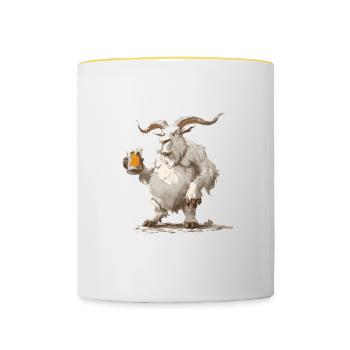 Bergziege Bier Lustig - Tasse zweifarbig - Weiß/Gelb - Vorne